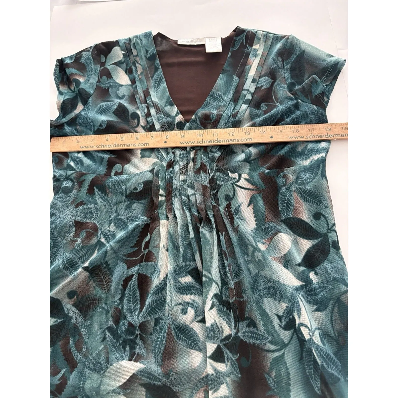 Y2K Worthington Babydoll Top Large Green Floral Forest Fairy Boho Peasant Fall - Image 8