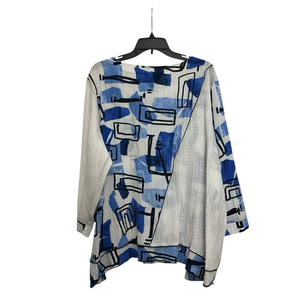 Ali Miles Textured Woven Abstract Print Asymmetrical Hem Tunic Size 2X Artsy NWT White - Image 3