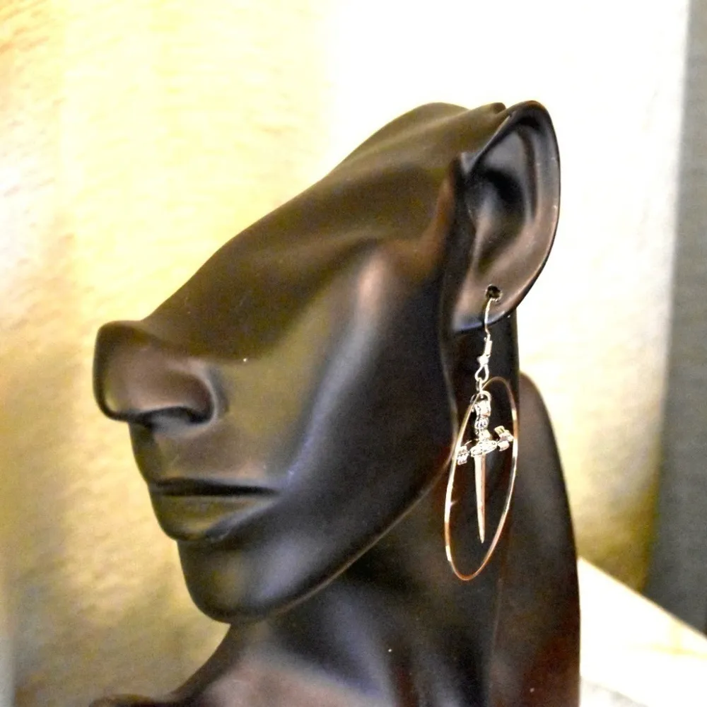 Grunge Dagger Statement Earrings Silver - Image 4