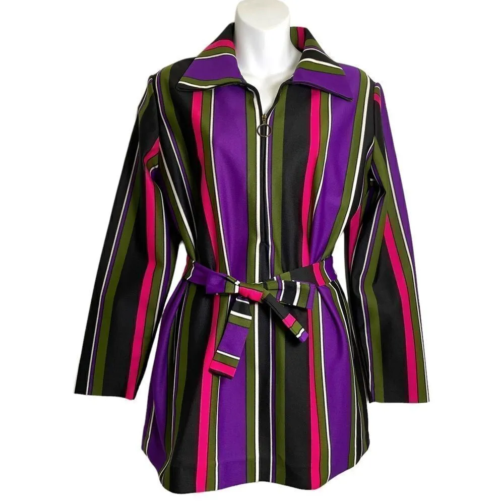 Vintage 70s Striped V Neck Long Sleeve Blouse Jacket Medium Purple - Image 2