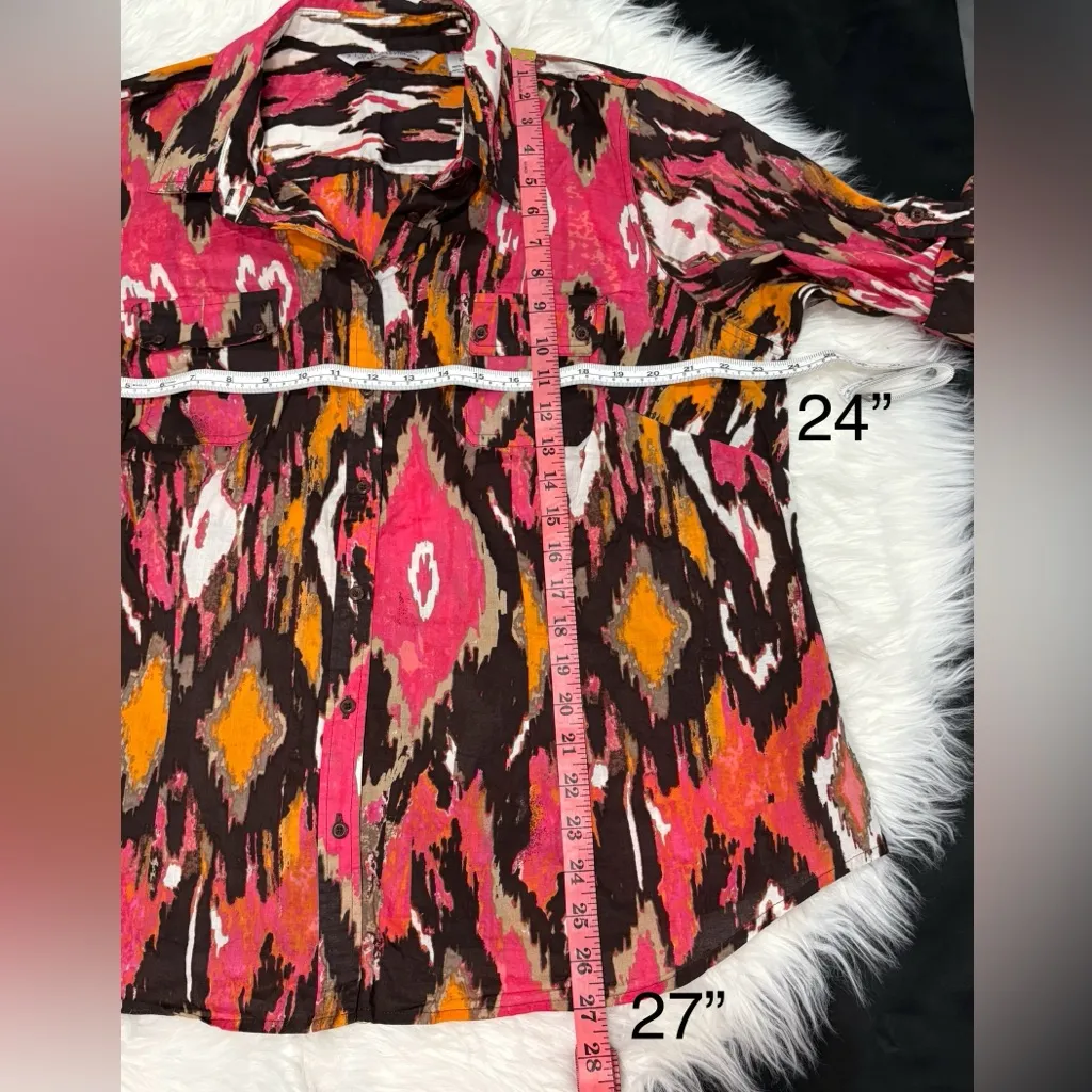 Signature by Larry Levine Pink and Orange Patterned Button Down Shirt Suze 2X - Image 4