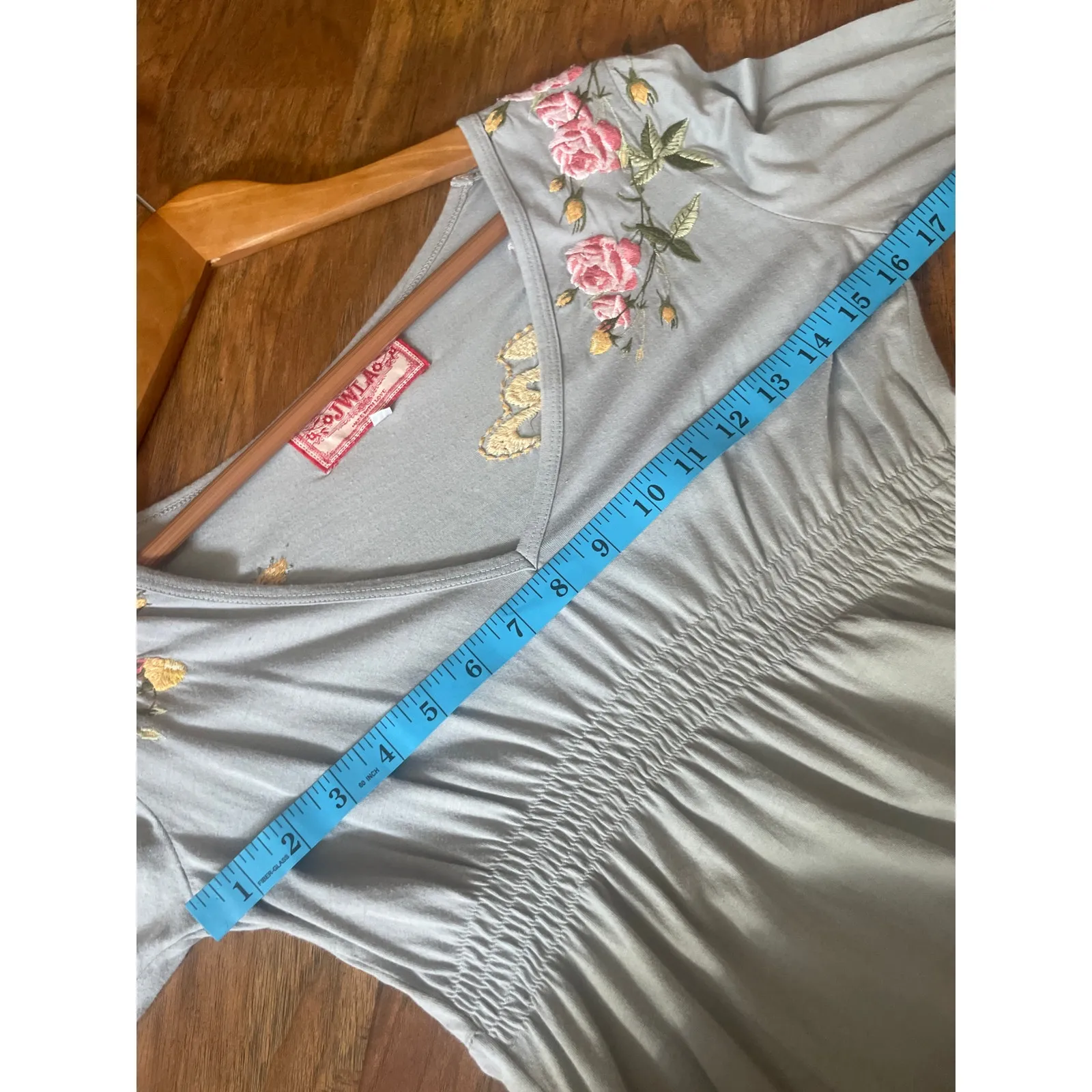 JOHNNY WAS Embroidered Dress JWLA Gray Floral Size Medium M CASUAL 100% Cotton - Image 7