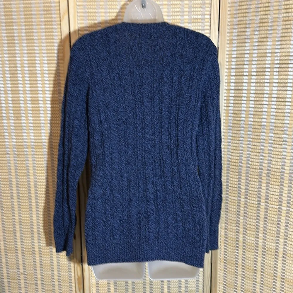 Croft & Barrow Vintage Y2K Marbled Blue Cable Knit Vneck Cotton Sweater Large - Image 11