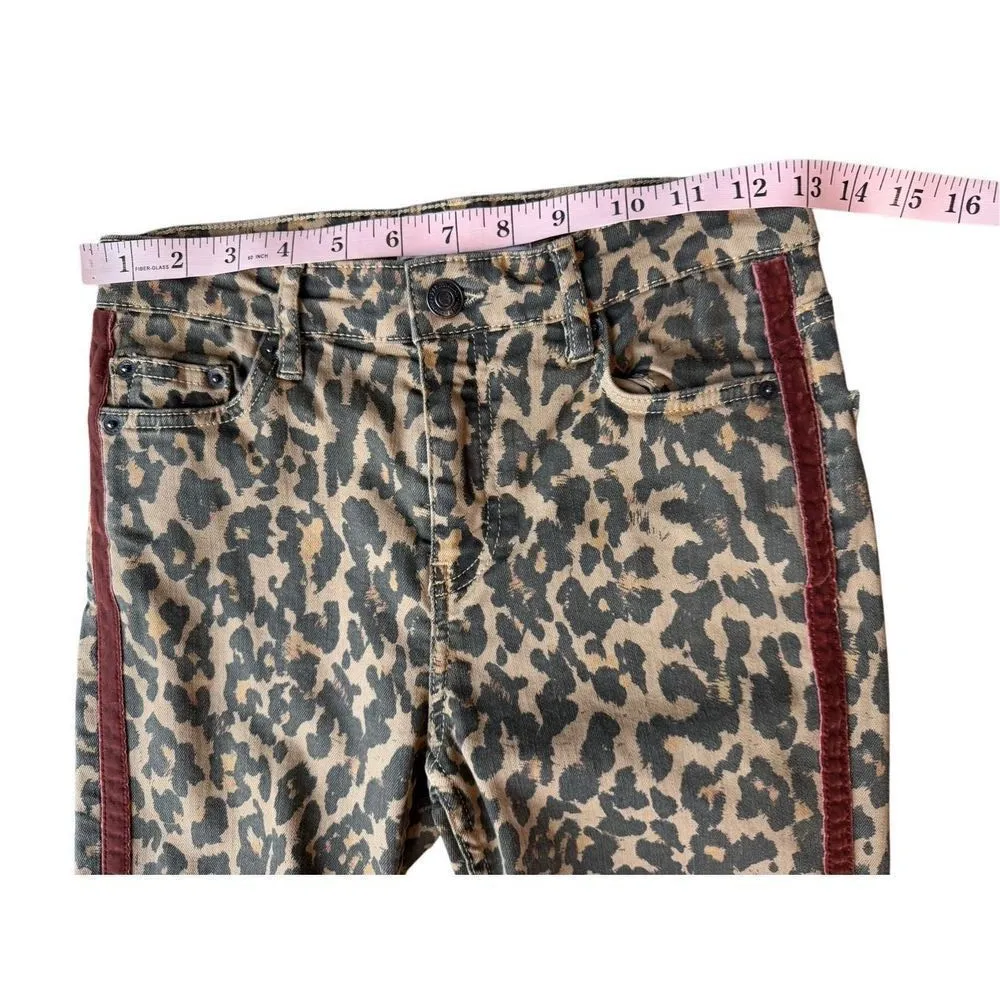 Zara Woman Premium Brown Leopard Print With Velvet Side Stripe Skinny Jeans Size - Image 9