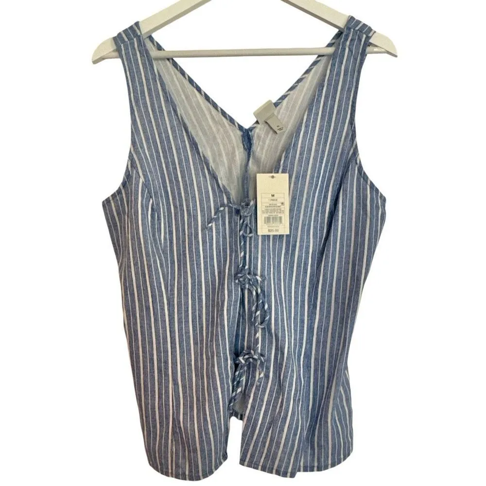 A New Day NWT blue striped tie front vest tank size M - Image 2