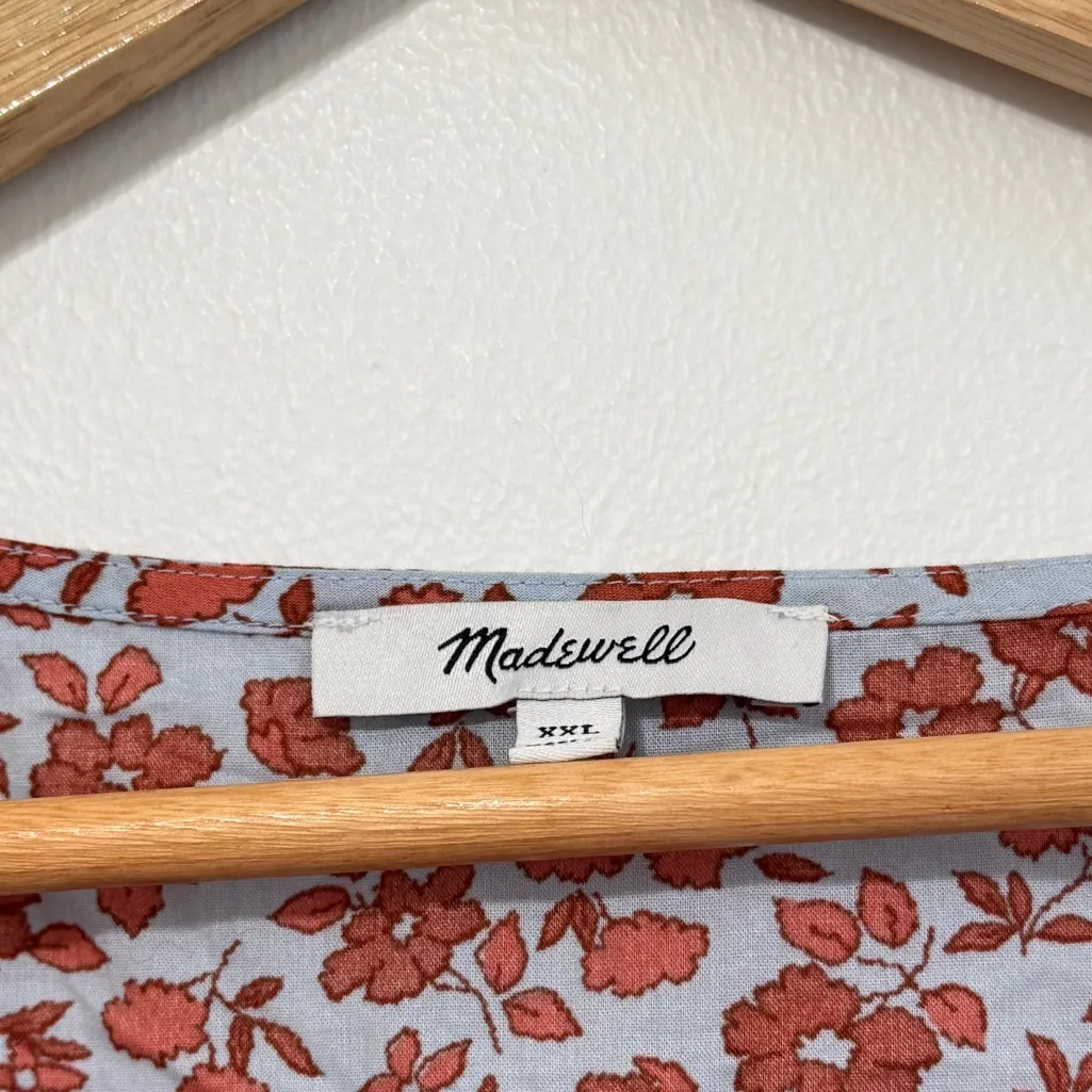 Madewell Floral Wrap Dress Size XXL Blue Orange Mini Cotton 2X - Image 3