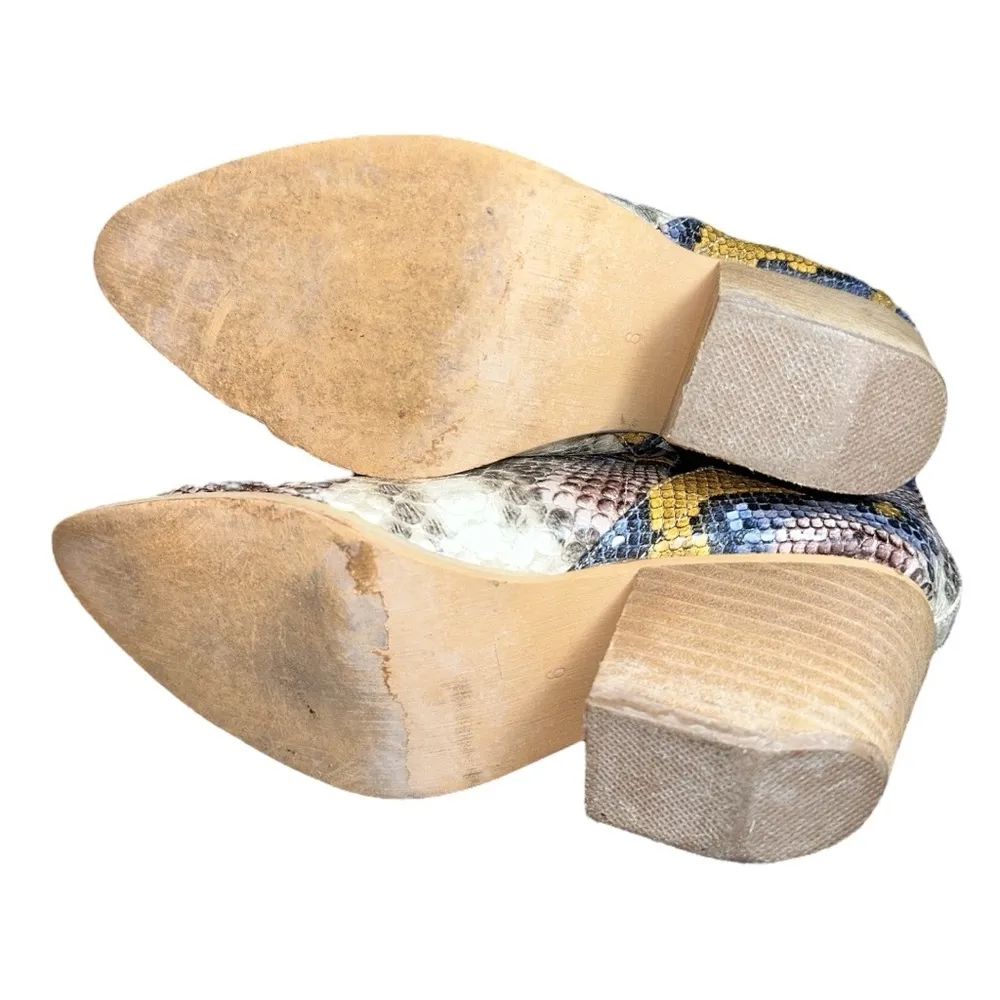 ARider Girl Faux Snakeskin Women's Chunky High Heel Ankle Booties size 6 Tan - Image 6