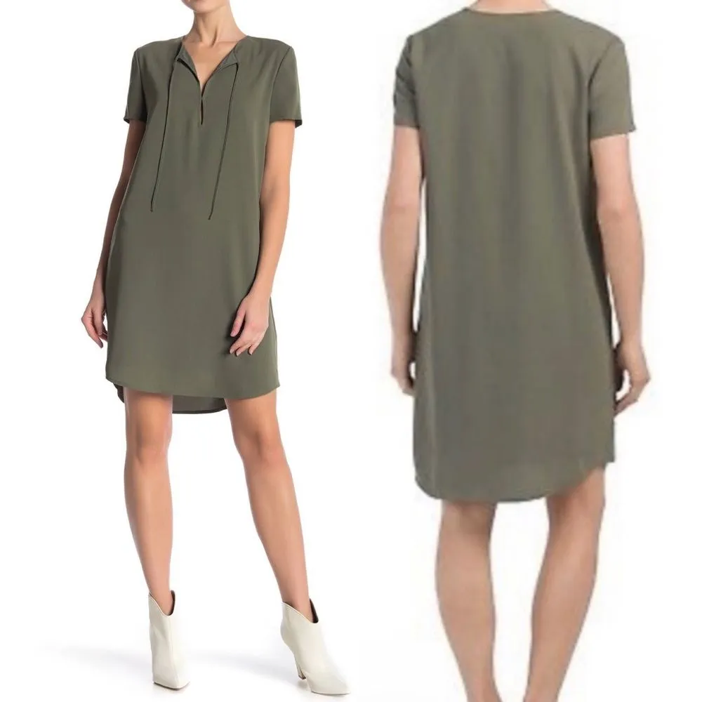 Theory Dress Women's Size 8 Keyhole Tie Shift Drapey Crepe Dress Military Green - Image 12