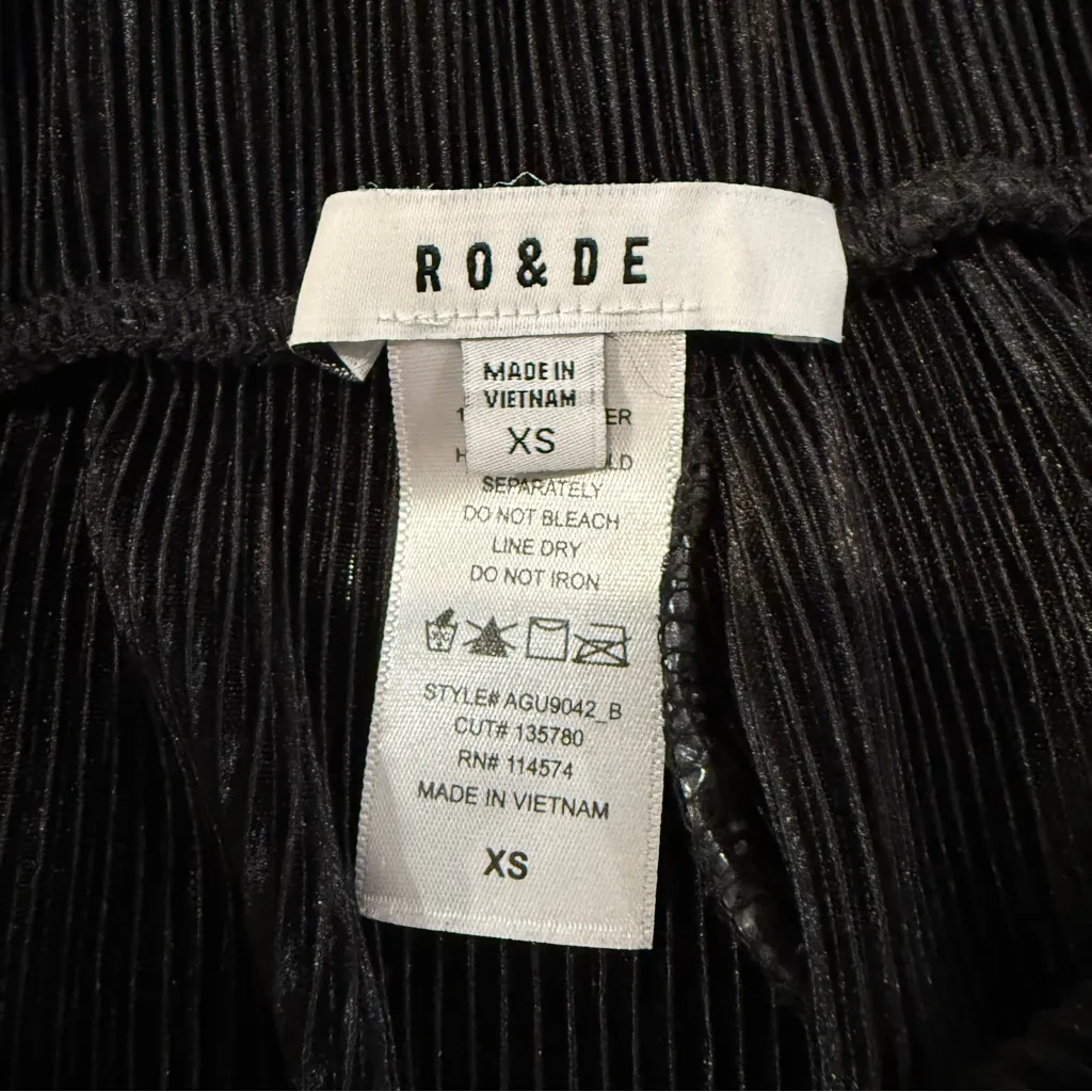 Ro & De Accordion Pleated Wide Leg Pull On Pants Women’s XS Black Elastic Waist - Image 4