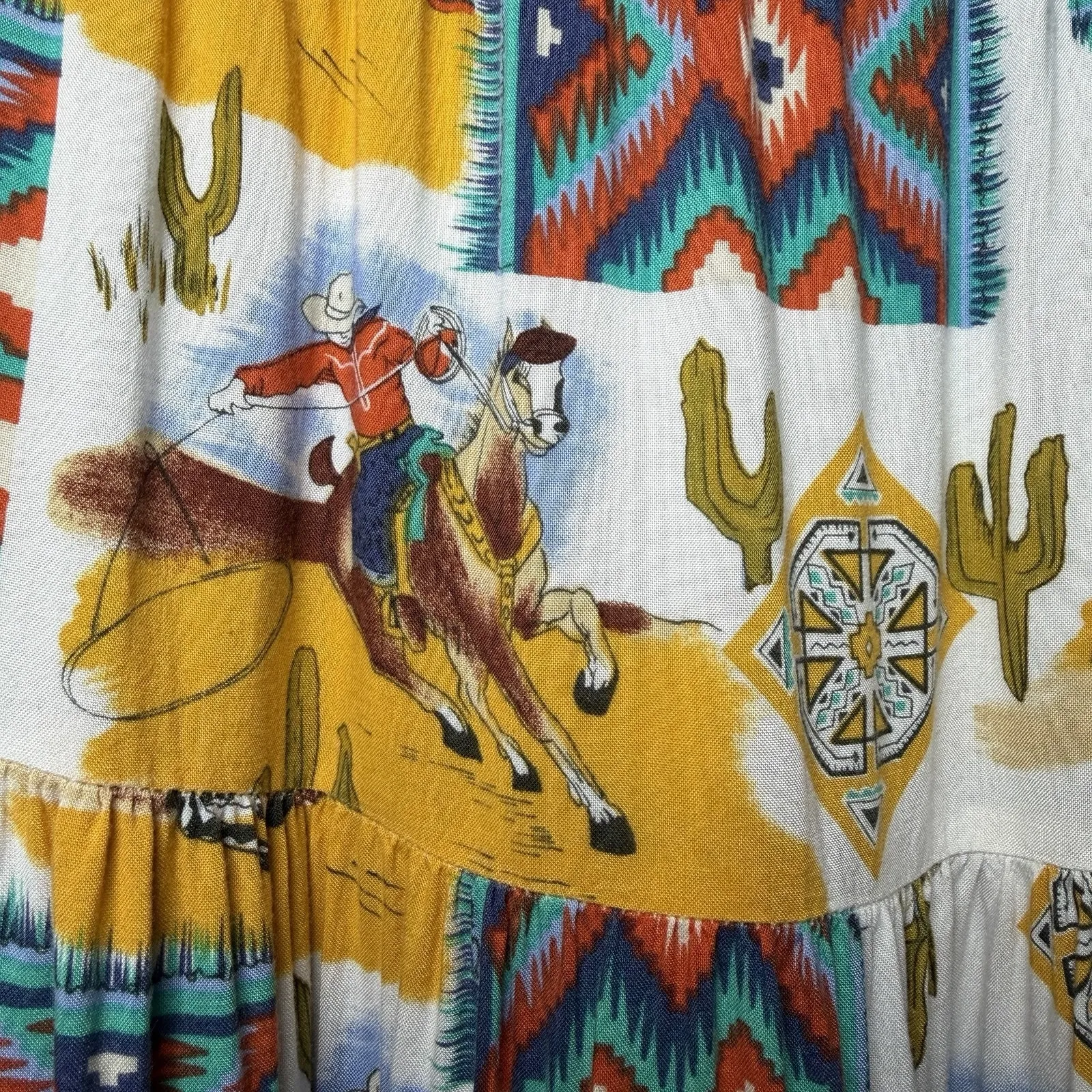 VTG Options Melrose Western Tiered Maxi Skirt Cowgirl Rodeo Southwest Print L Size L - Image 8