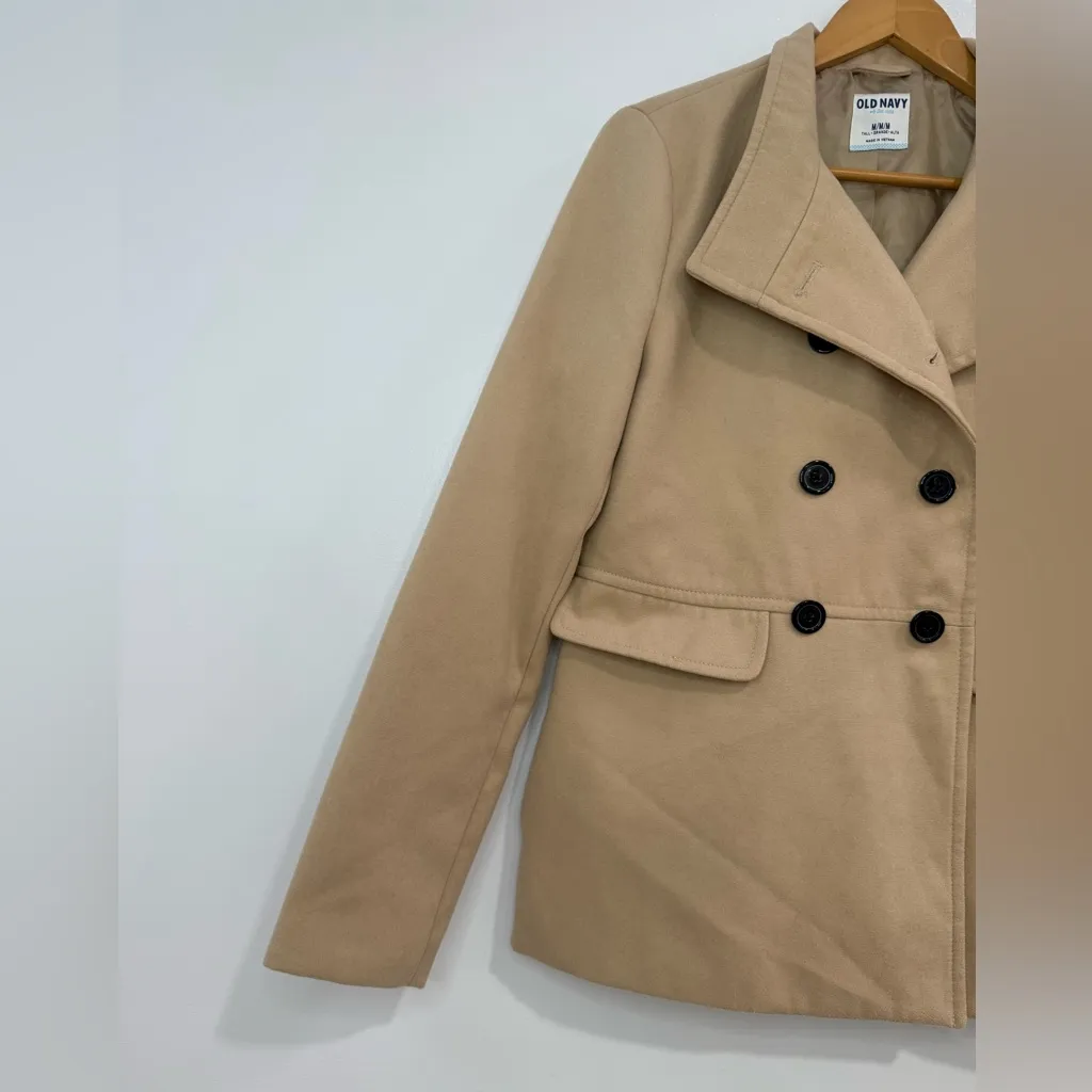 Old Navy Women's Beige Peacoat with Black Buttons - Image 2