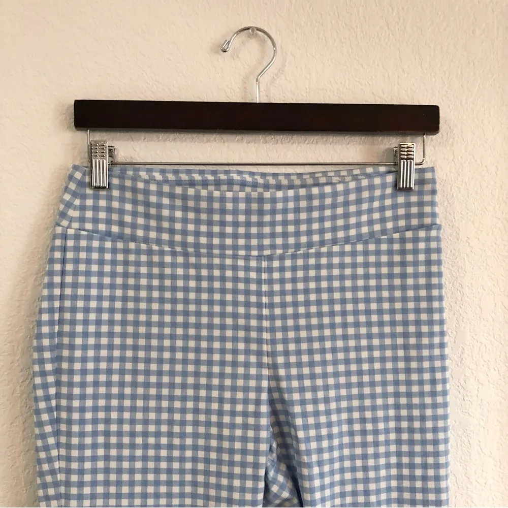 J. McLaughlin Womens Pants Blue White Gingham Plaid Stretch Pull On Size 6 - Image 3