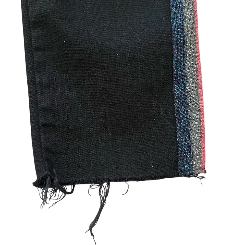 Mother Looker High Waisted Ankle Fray Guilty Glitter Racer Jeans Black 26 - Image 7