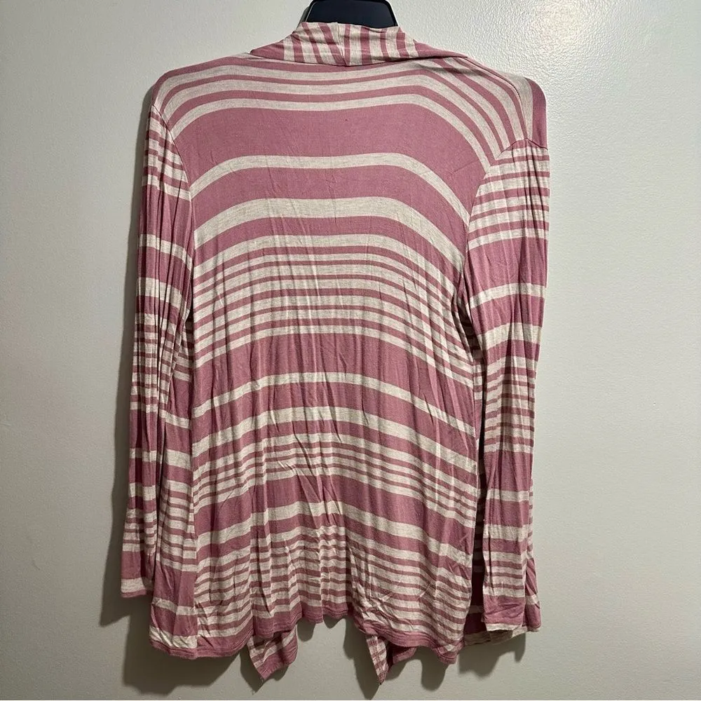 Lightweight Pink and Cream Striped Cardigan (1034) Size L - Image 4