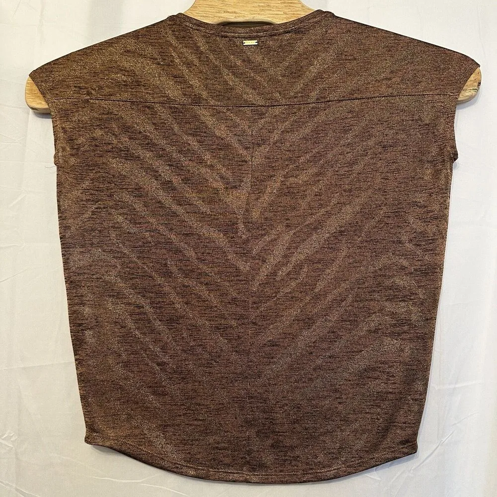 White House Black Market Size XXS Gold Bronze Metallic‎ V-Neck Tee Oversized - Image 2