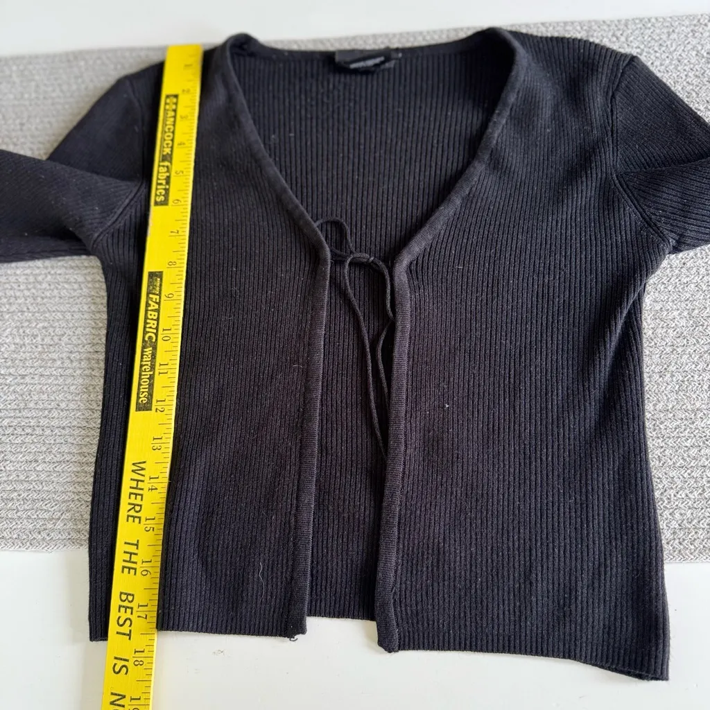 Vintage 90s Y2K It’s Our Time Black Ribbed Tie Front Cardigan Knit Top Sz Large - Image 8