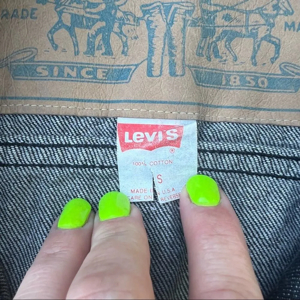 Vintage 80s Levi’s long chore trucker denim jean jacket charcoal SMALL - Image 4