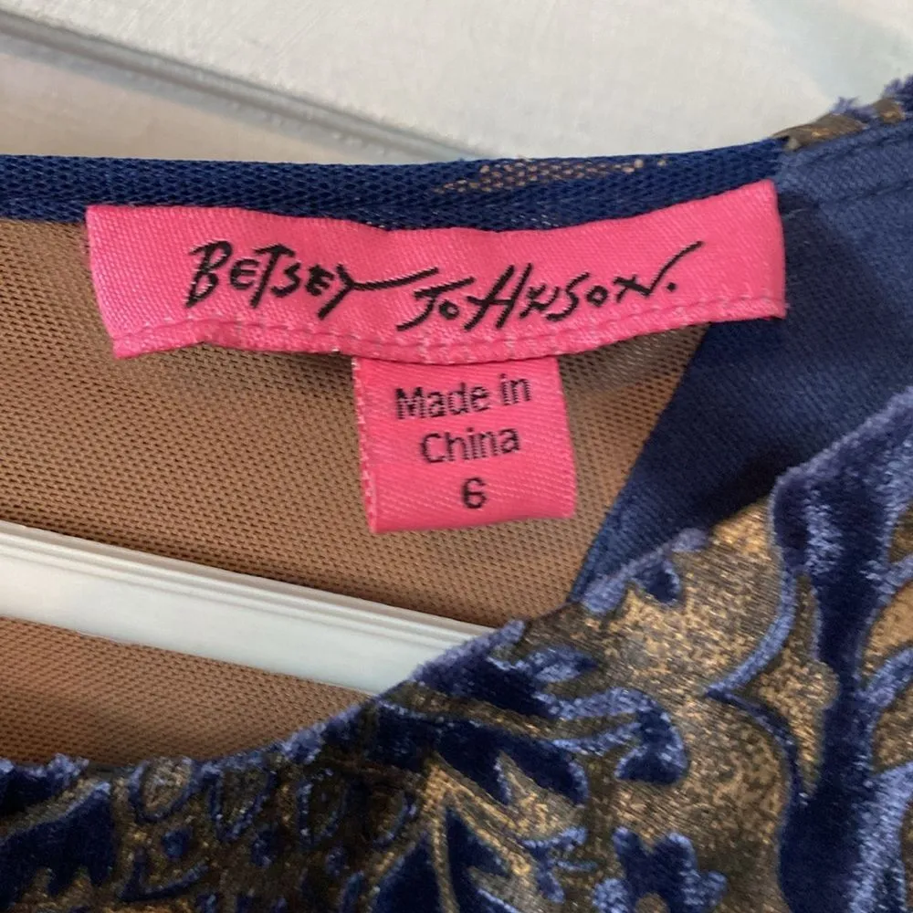 Vintage Y2K Betsey Johnson blue and gold brocade party dress. Size 6 - Image 5