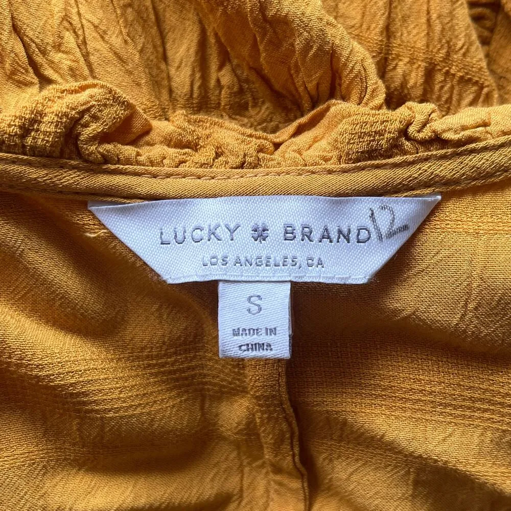 Lucky Brand V-Neck 1/2 Sleeve Cropped Mustard Yellow Top Size Small - Image 3