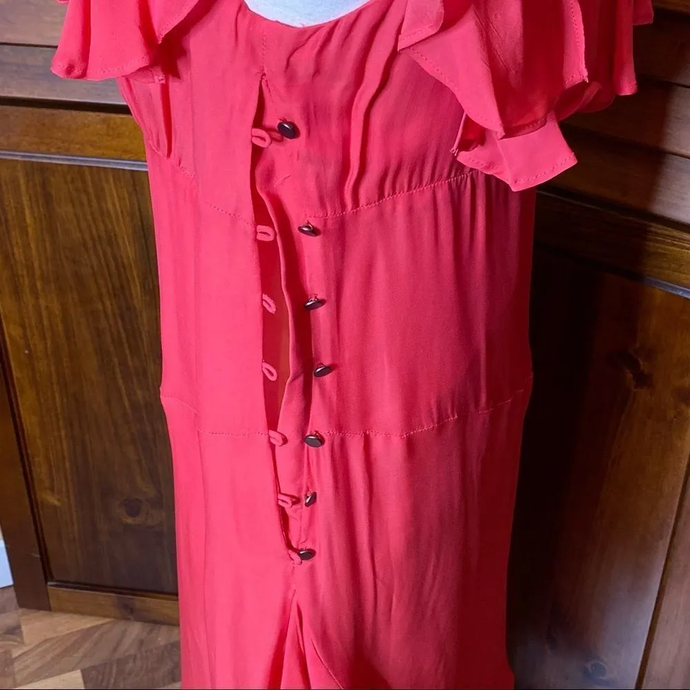 Nicole Miller Collection Silk Flutter Sleeve Coral Dress - Image 8