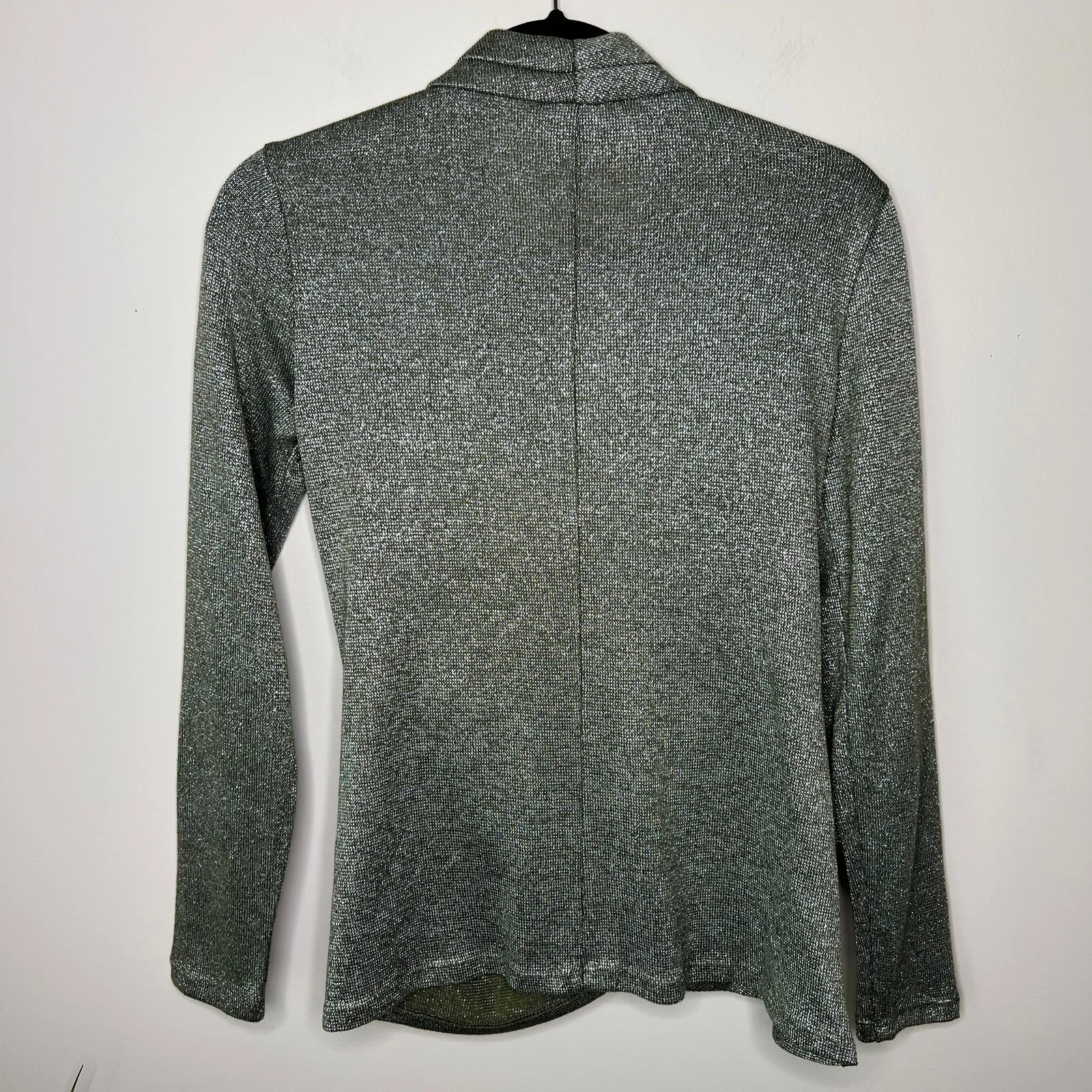 1.State Cozy Sparkle Surplice‎ Crisscross Metallic Green Top Small Holiday Party - Image 5