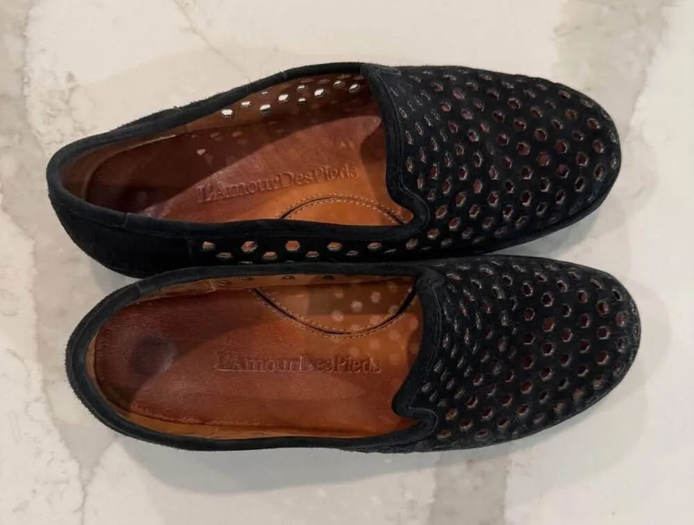 L’Amour Des Pieds Perforated Slip On Leather Loafers Women's 5.5M Black Comfort Size 5.5 - Image 6