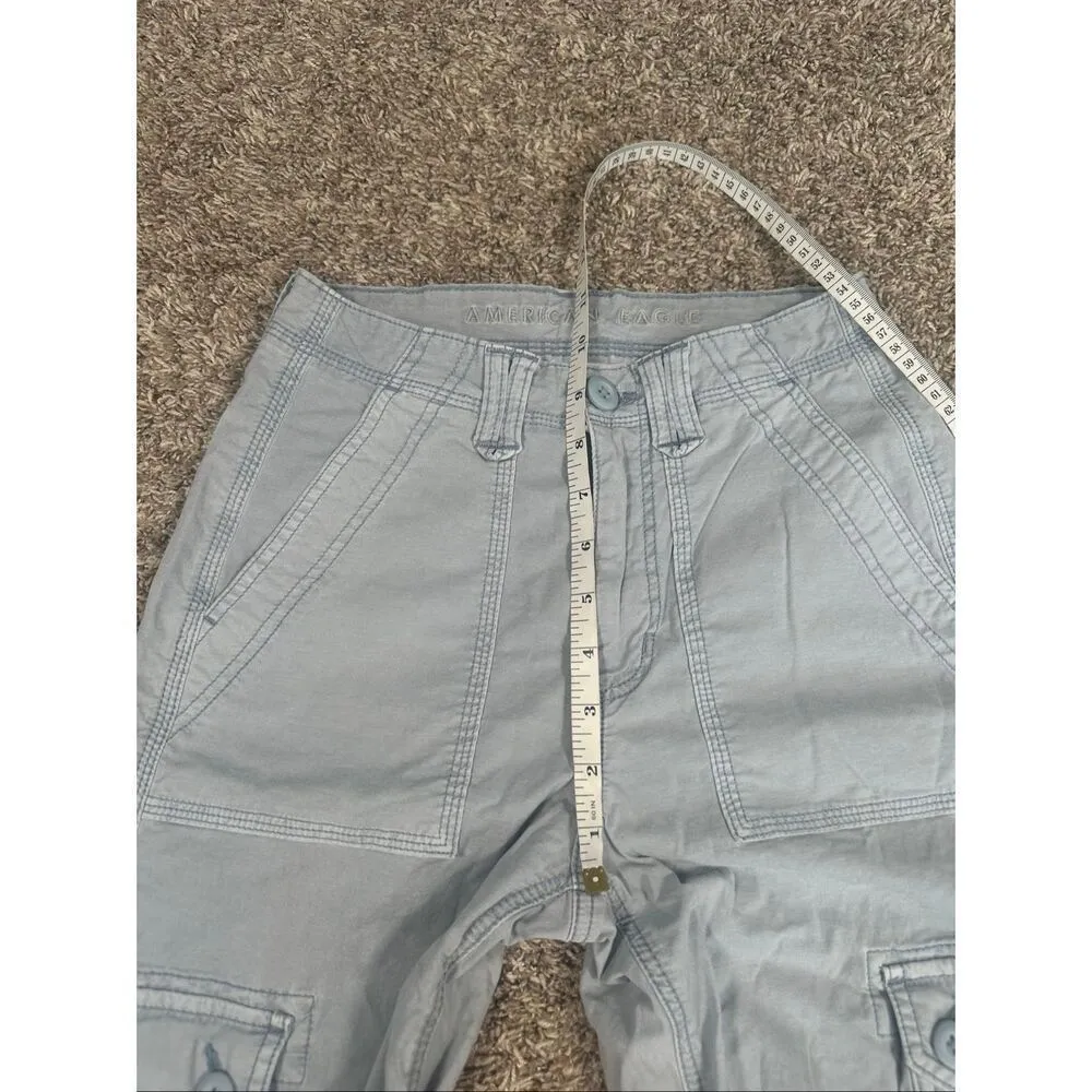american eagle stretch baggy jogger cargo pants light blue size 00 wide leg y2k - Image 11