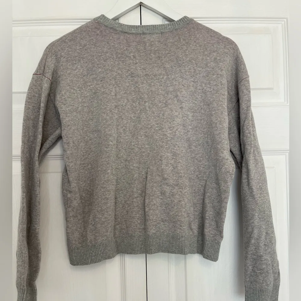 Holiday or Ugly Christmas Sweater gray crew neck with red sequin writing size L - Image 2