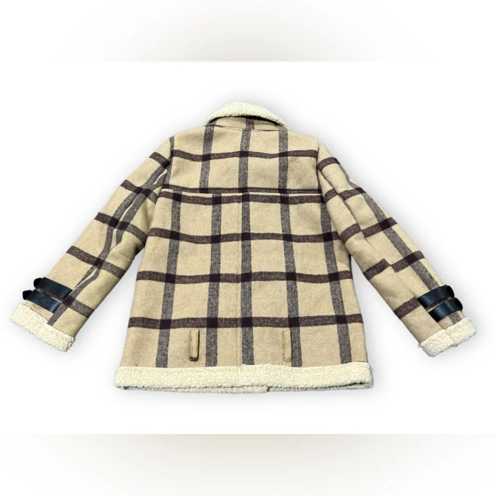 J.O.A Plaid Faux Fur Shearling Moto‎ Jacket - Image 3