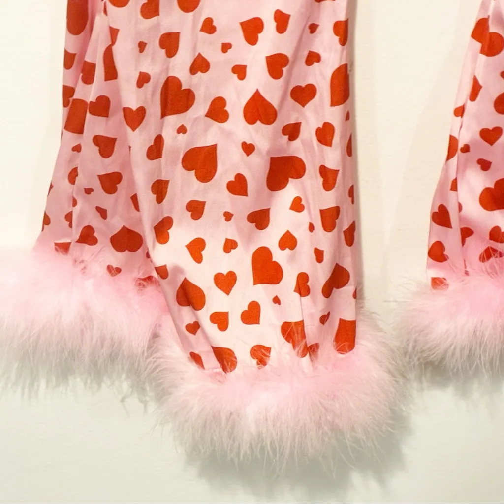 Dolls Kill Sugar Thrillz LOVE SURROUNDS ME PAJAMA PANTS PINK/RED Heart Print NEW - Image 4