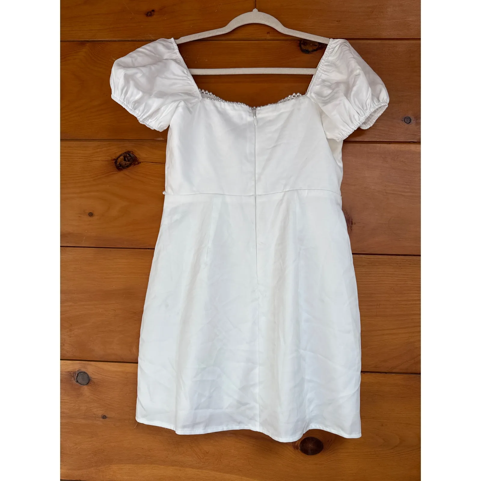 NWT Lulus Adorable Poise White Pearl Puff Sleeve Mini Dress Engagement Wedding S - Image 4