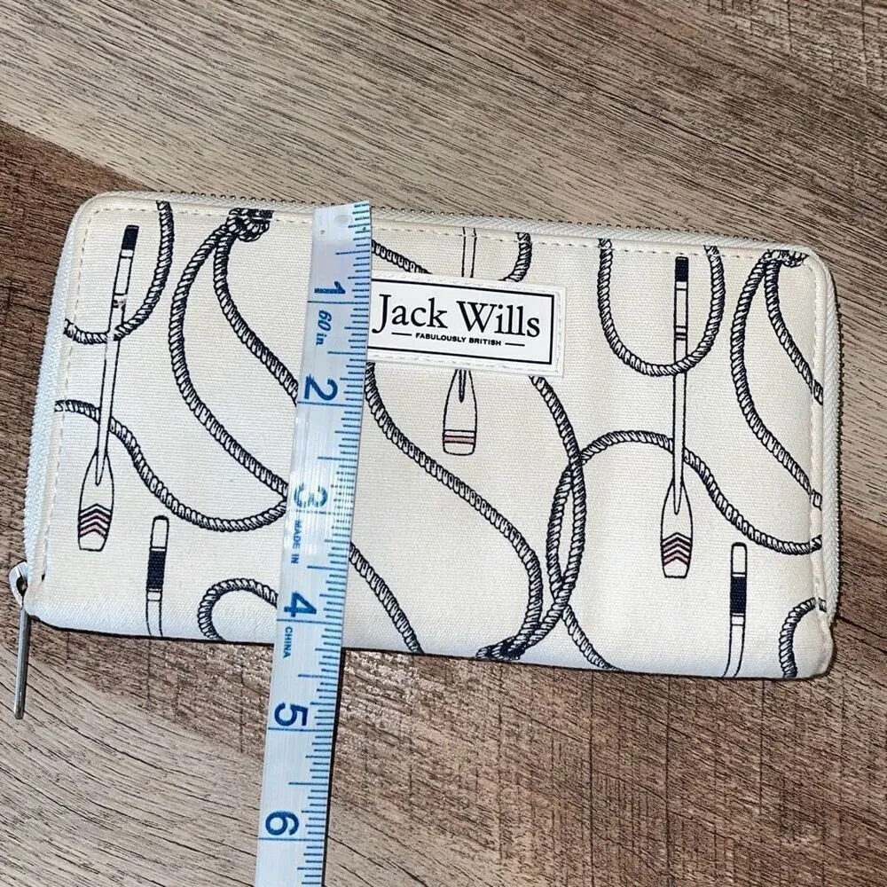 Jack Wills Womens Zip Around Printed Long Wallet Purse White Navy OS - Image 5