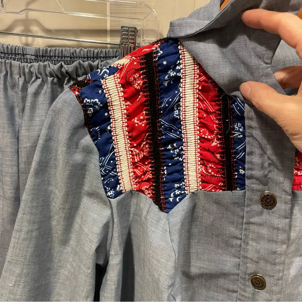 Vintage 70’s 2 piece butterfly collar handmade shirt and pull on bellbottoms set - Image 6