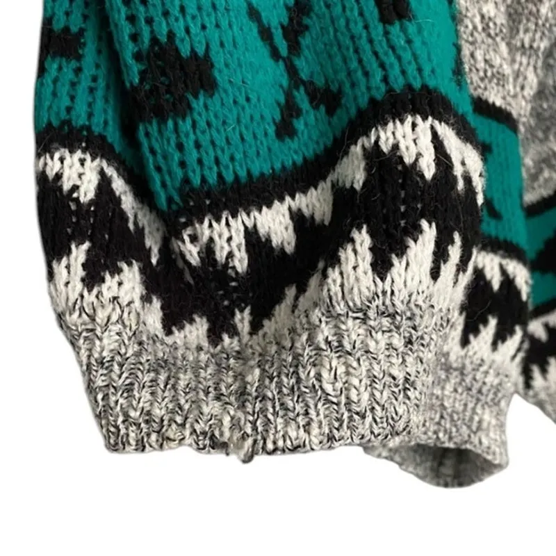 Vintage Adele Knitwear Teal Southwestern Compass Sweater Small Medium Gray - Image 6