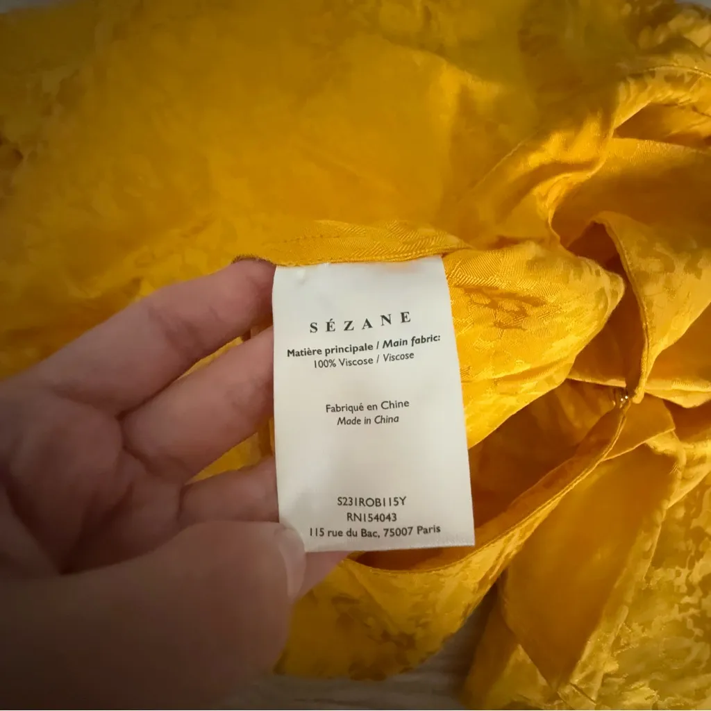 Sezane 42 US 10 Tinsley Jacquard Yellow Midi Dress 3/4 Sleeve - Image 5