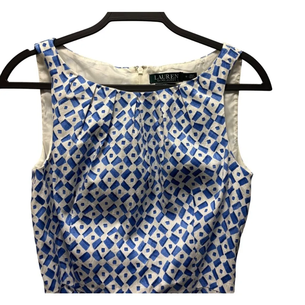 Lauren Ralph Lauren Geometric Sleeveless Sheath Dress Size 6 With Belt blue - Image 3