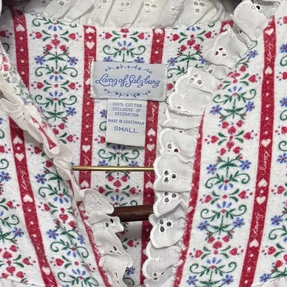 Vintage Lanz of Salzburg Floral Cotton Nightgown Romantic‎ Cottagecore small White - Image 5