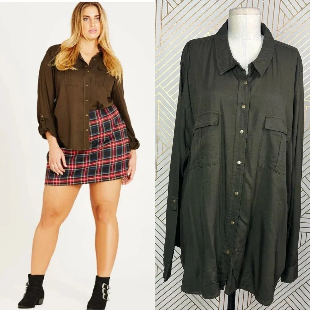 City Chic Thyme Miss Military Shirt Green Size‎ XL / Plus Size 22 - Image 2