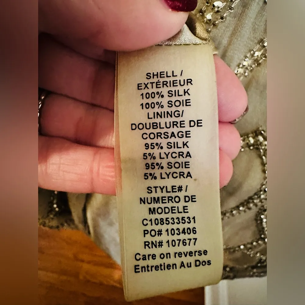 Alice + Olivia Silk Beaded Dress Size SP Champagne 3/4 sleeve cocktail - Image 8