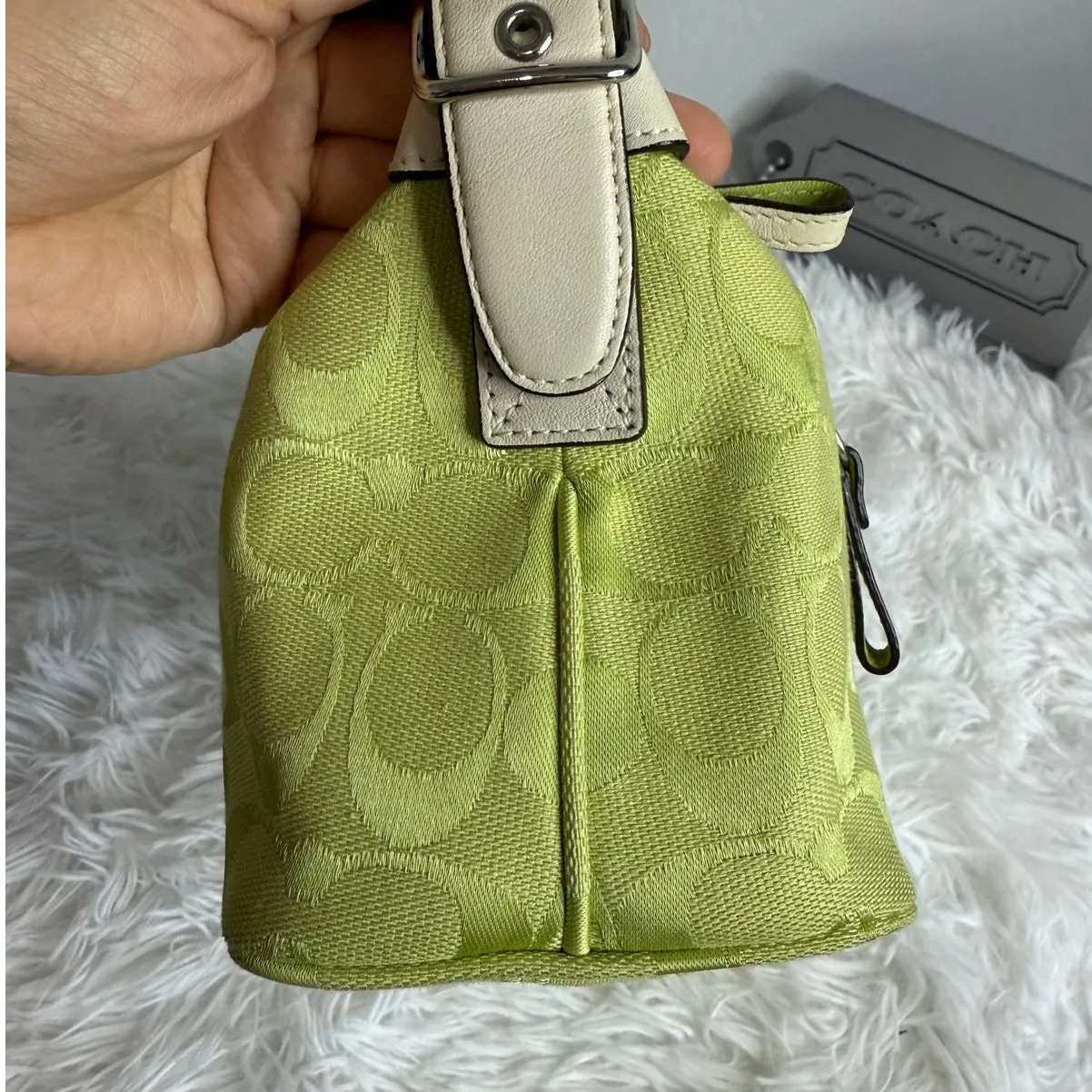 y2k Coach 2006 Vintage F06044 Lime Green Jacquard Shoulder Bag - Image 5