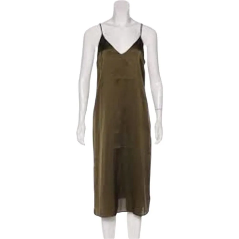 NWT Anine Bing Silk Gemma Slip Dress Olive Green Size XS - Image 4