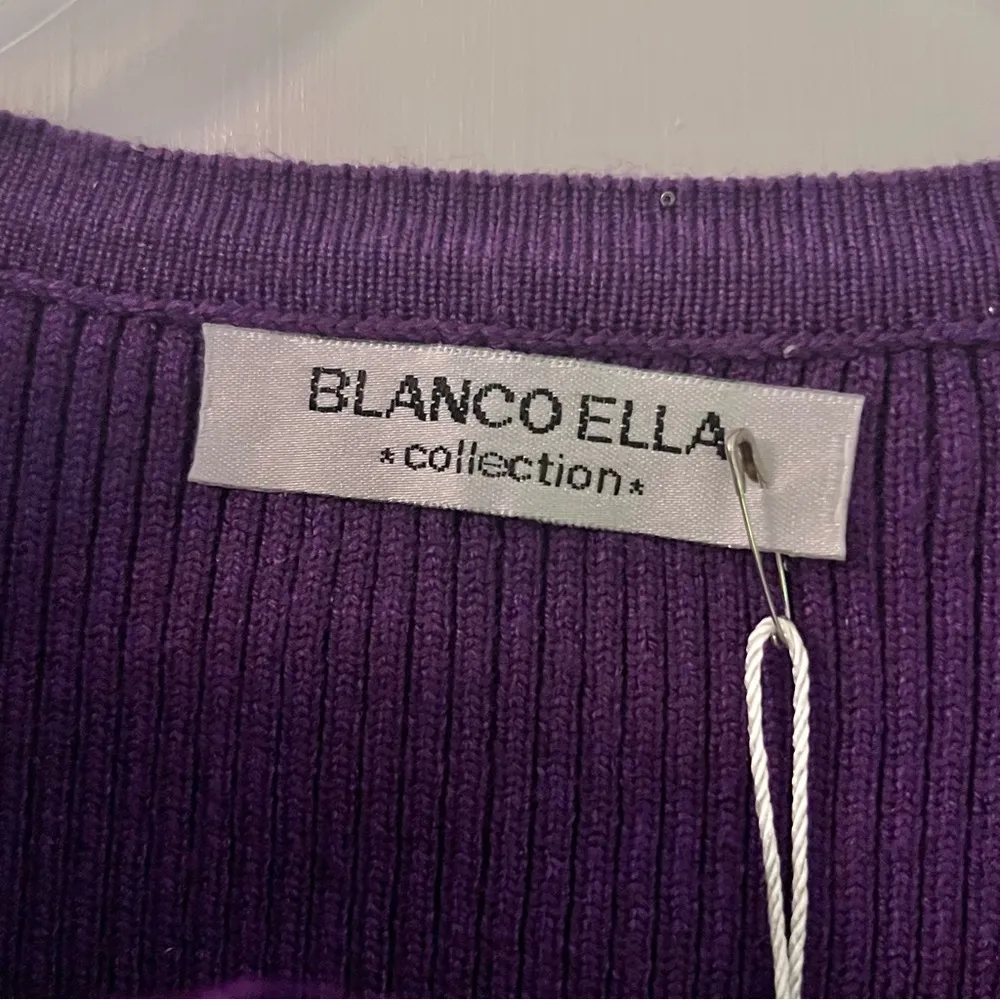 Women’s Purple Floral Rhinestone Ribbed Long Sleeve Crop Top Size XS - Image 8