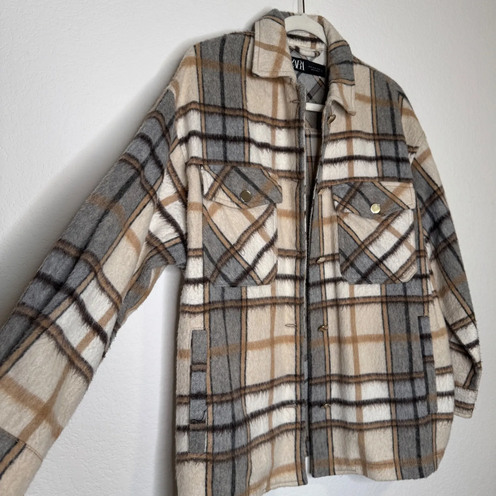 Zara Neautral Plaid Shacket - Image 11