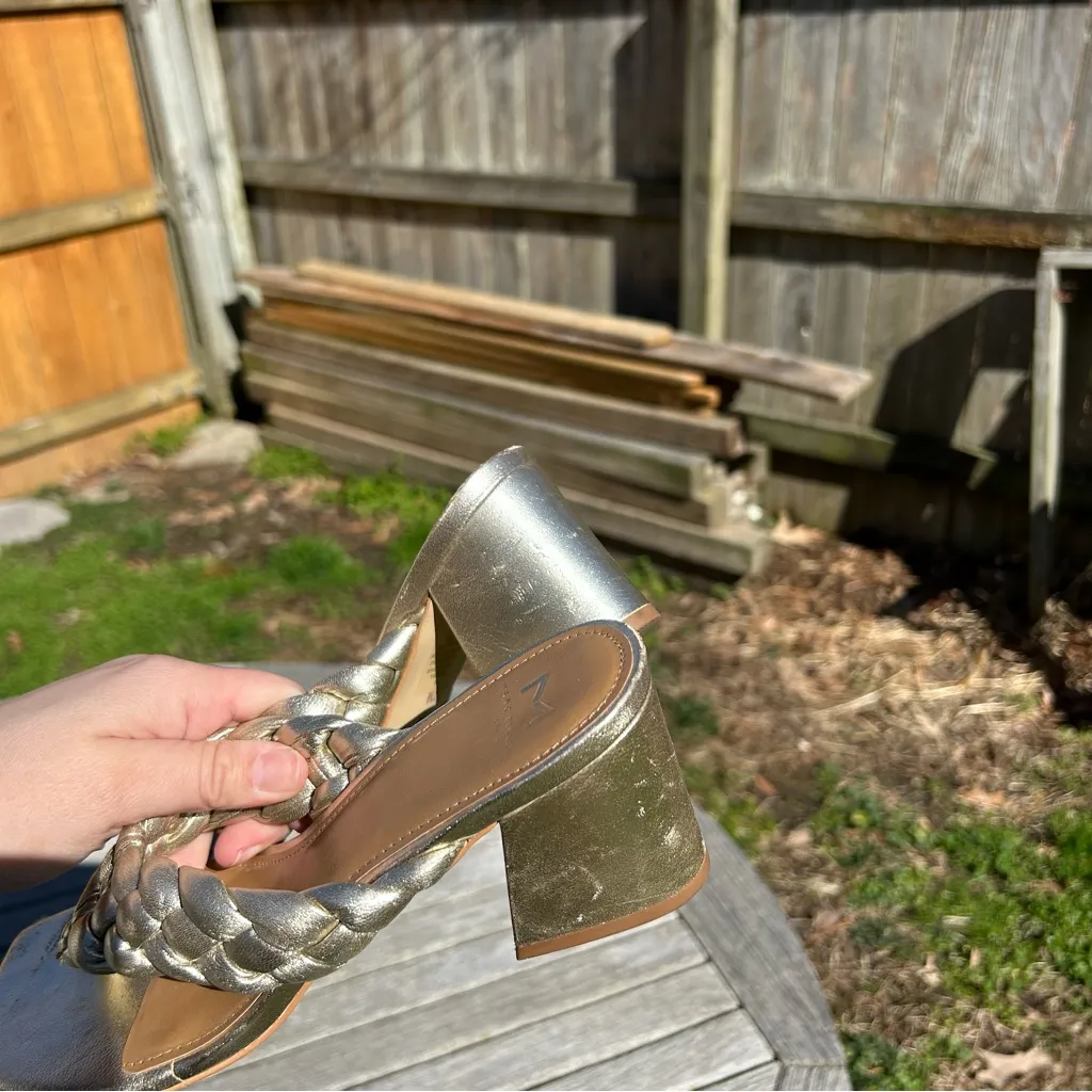 Marc Fisher Norsa Block Heel Braided Sandal silver Leather Women’s size 7‎ - Image 6