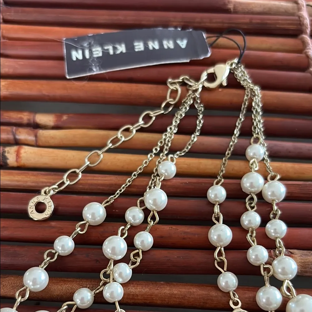 Anne Klein Gold and Faux White Pearl Necklace with Crystal Accents - Image 6