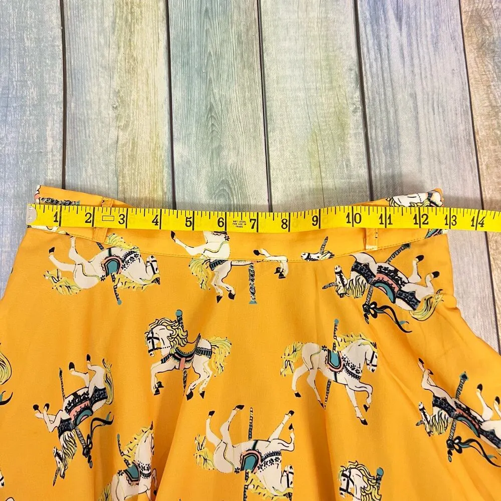 Modcloth Anthropologie Carousel Horse Skirt Size Small Yellow Carnival Unicorn - Image 6