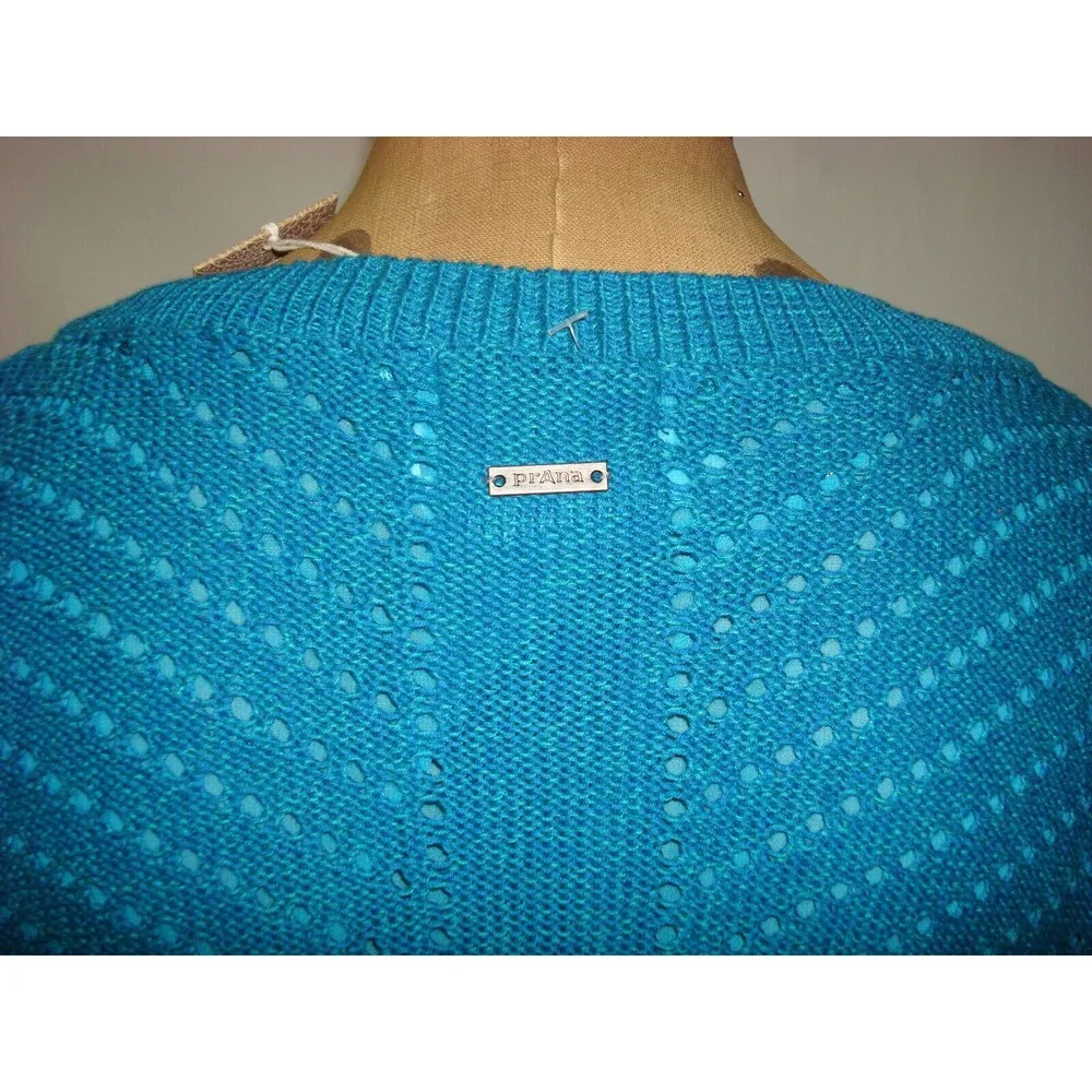 NWT New Womens L Prana Ellery Sweater Top Cotton Aqua Blue Layered LS Logo Soft - Image 4