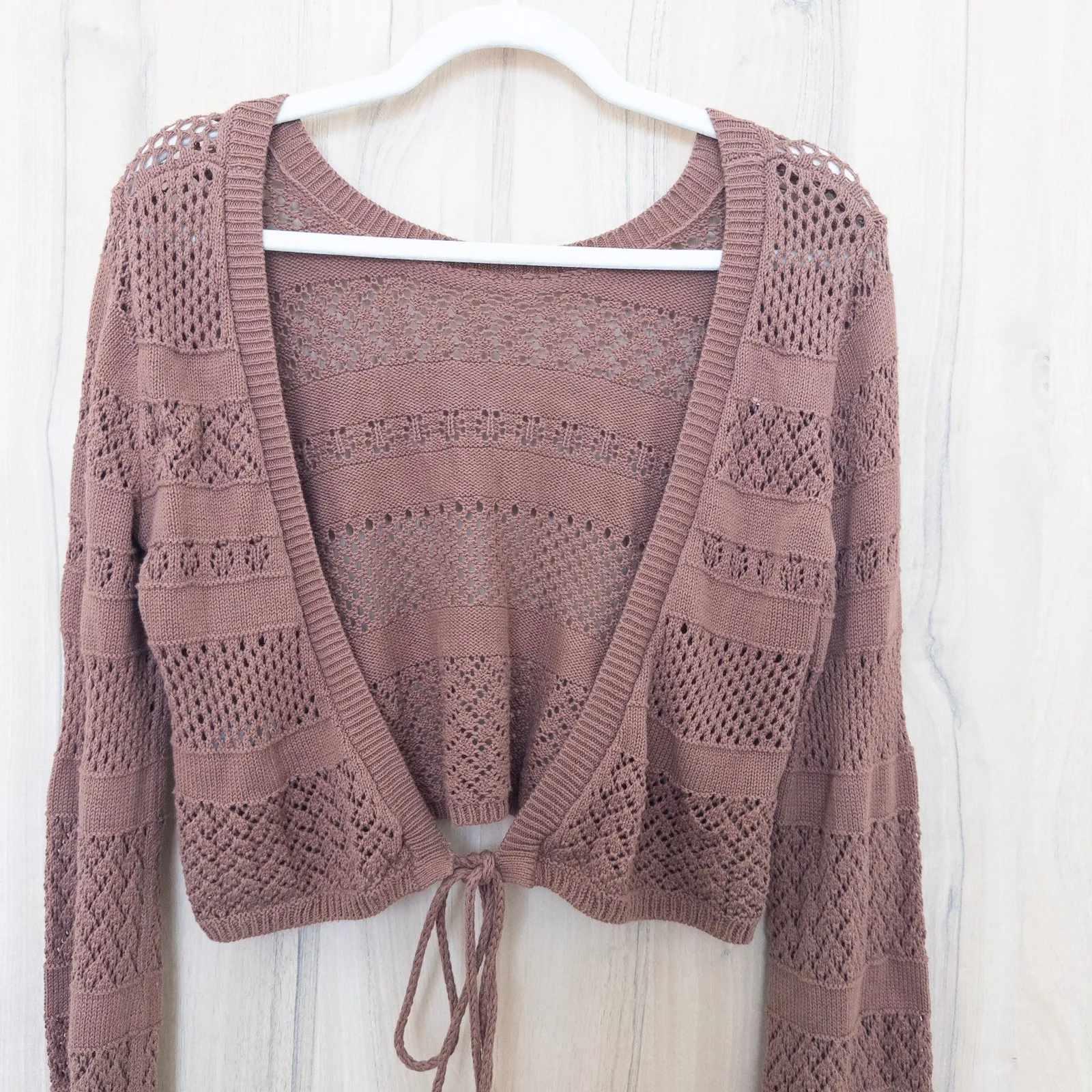 Womens Crop Crochet Sweater Top Size M Brown Knit Boho Forest Fairy Whimsigoth - Image 6