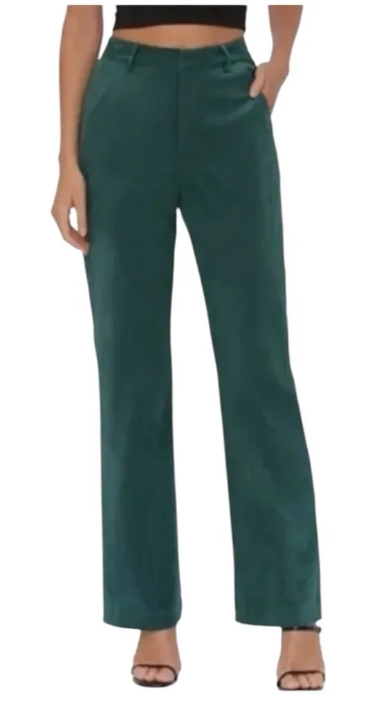 Avec Les Filles Women's Satin Side Stripe Velvet Pants Forest Green, Size 6 NWOT - Image 1