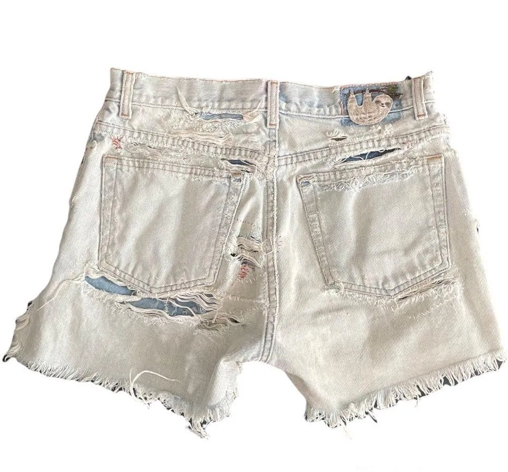 Gap DIY  Easy Fit High Rise Patched Distressed Shorts - Image 2